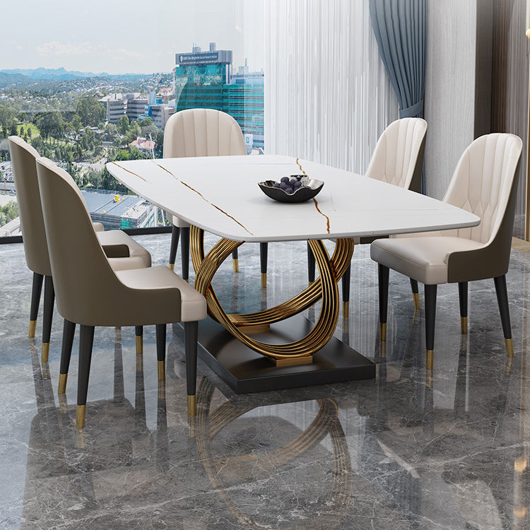Glam Rectangle Dining Table Set 1/4/5/6/7 Pieces Dinette Set with White Stone Top