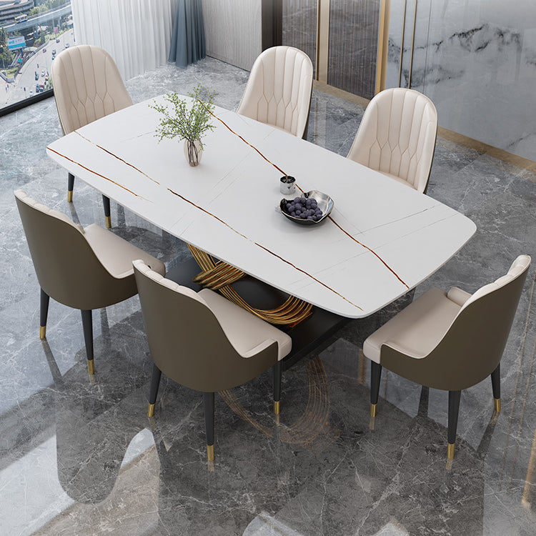 Glam Rectangle Dining Table Set 1/4/5/6/7 Pieces Dinette Set with White Stone Top