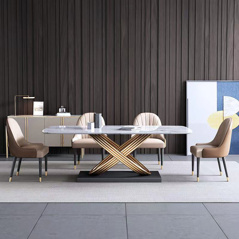 Glam Rectangle Dining Table Set 1/4/5/6/7 Pieces Dinette Set with White Stone Top