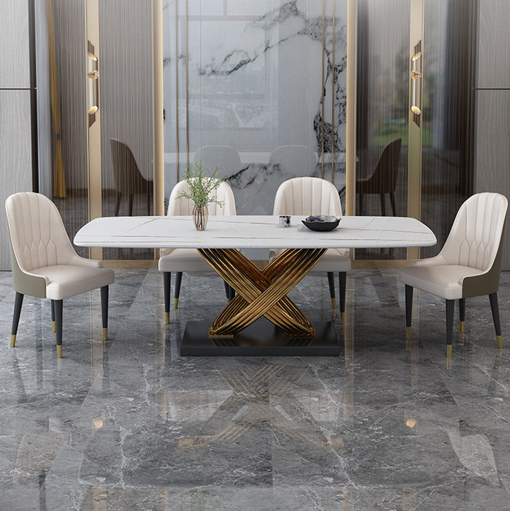 Glam Rectangle Dining Table Set 1/4/5/6/7 Pieces Dinette Set with White Stone Top