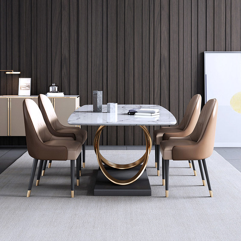 Glam Rectangle Dining Table Set 1/4/5/6/7 Pieces Dinette Set with White Stone Top