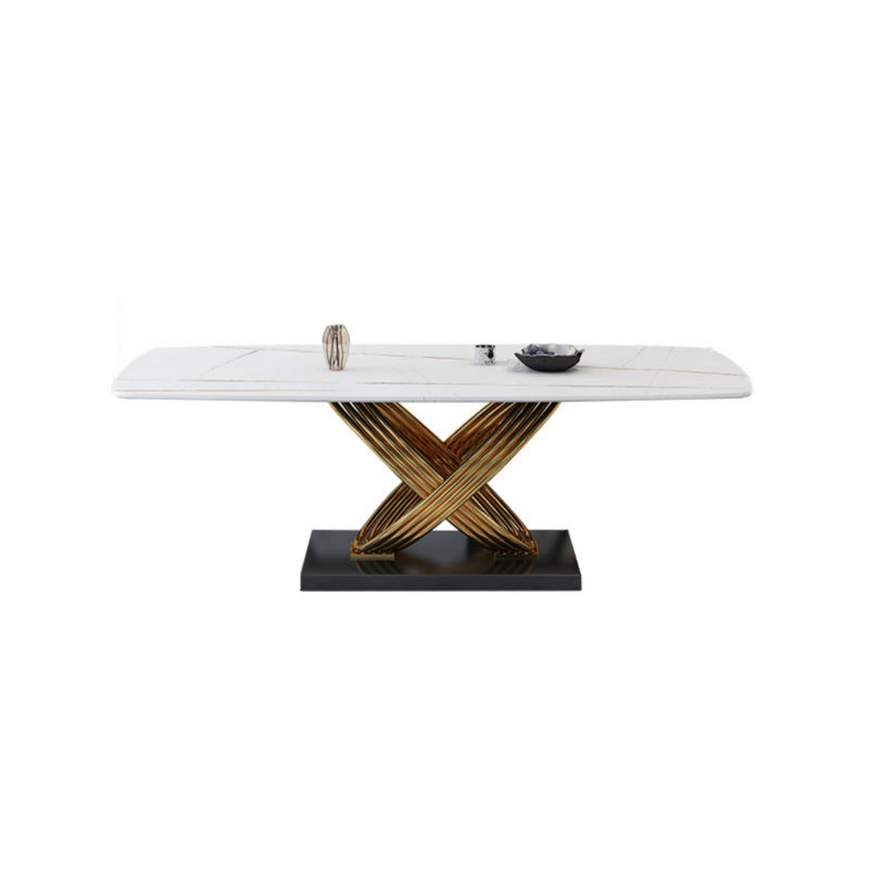 Glam Rectangle Dining Table Set 1/4/5/6/7 Pieces Dinette Set with White Stone Top