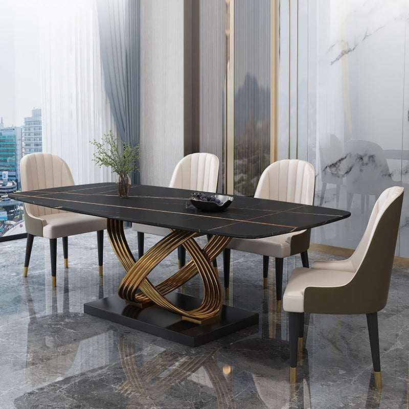 Glam Rectangle Dining Table Set 1/4/5/6/7 Pieces Dinette Set with White Stone Top