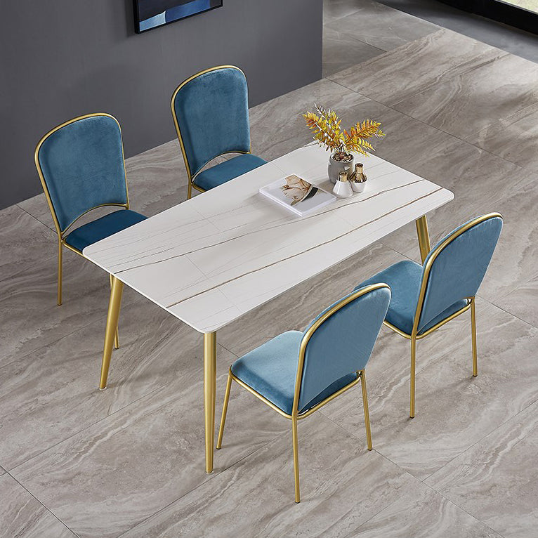 Glam Rectangle Dining Table Set 1/4/5/7 Pieces Dinette Set with White Sintered Stone Top