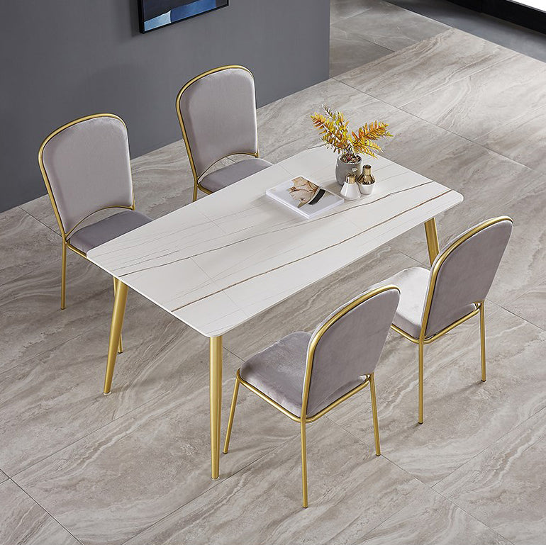 Glam Rectangle Dining Table Set 1/4/5/7 Pieces Dinette Set with White Sintered Stone Top