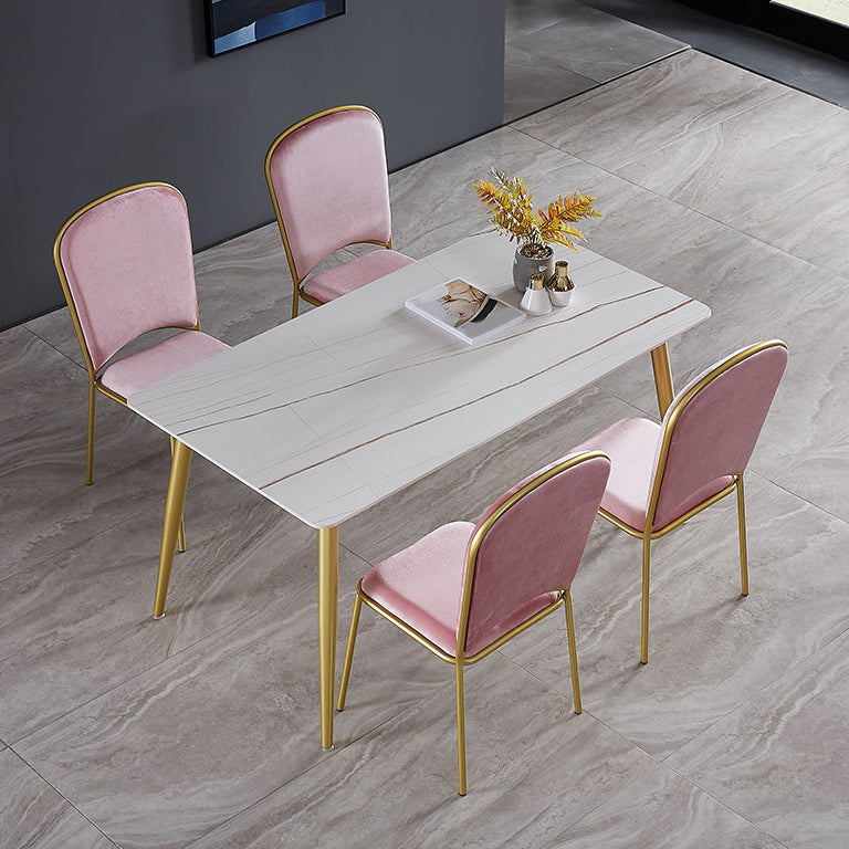 Glam Rectangle Dining Table Set 1/4/5/7 Pieces Dinette Set with White Sintered Stone Top