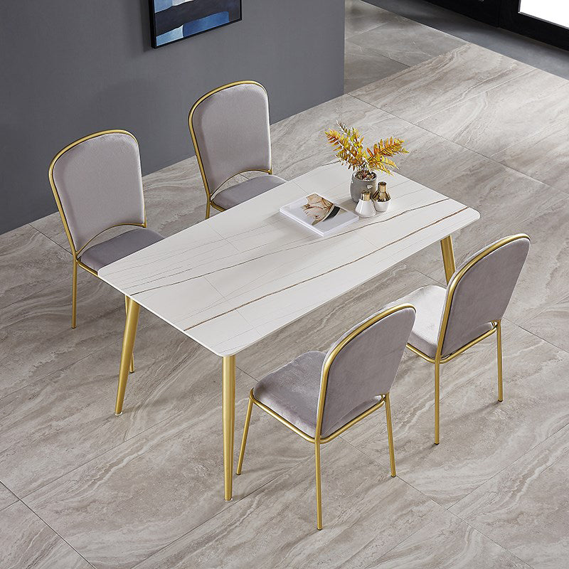 Glam Rectangle Dining Table Set 1/4/5/7 Pieces Dinette Set with White Sintered Stone Top