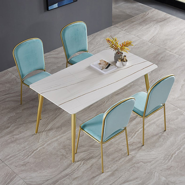 Glam Rectangle Dining Table Set 1/4/5/7 Pieces Dinette Set with White Sintered Stone Top