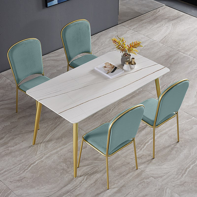 Glam Rectangle Dining Table Set 1/4/5/7 Pieces Dinette Set with White Sintered Stone Top