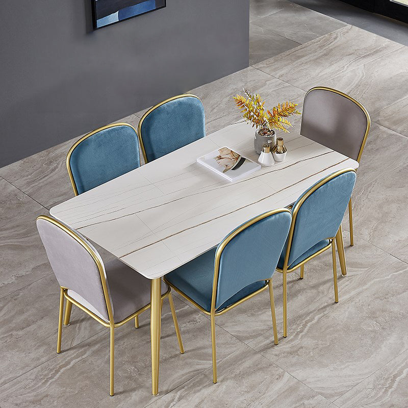 Glam Rectangle Dining Table Set 1/4/5/7 Pieces Dinette Set with White Sintered Stone Top