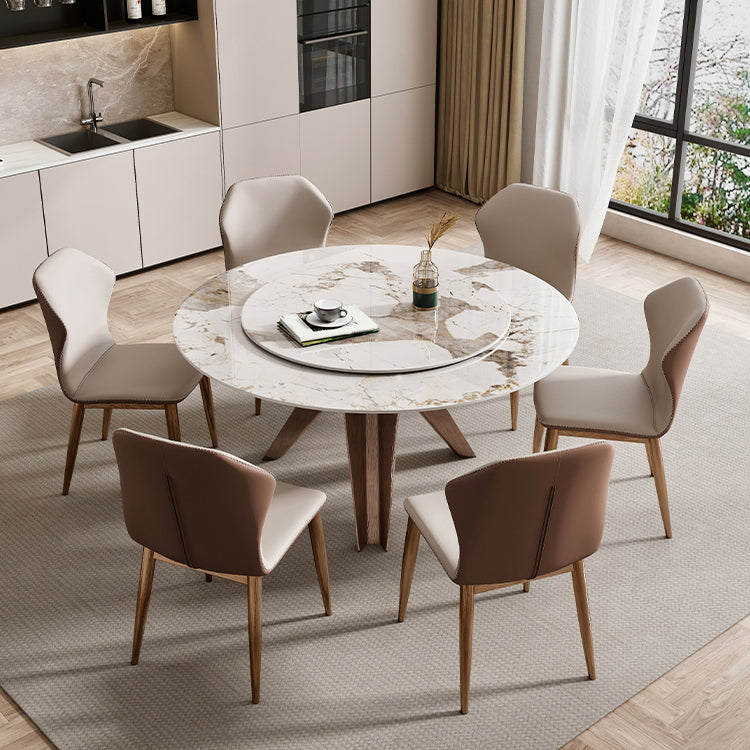 Modern Round Dinette Set 1/4/7/9 Pieces Sintered Stone Dining Table Set with Turntable
