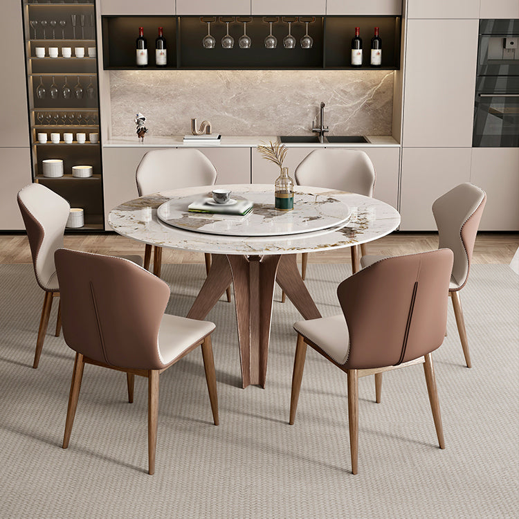 Modern Round Dinette Set 1/4/7/9 Pieces Sintered Stone Dining Table Set with Turntable