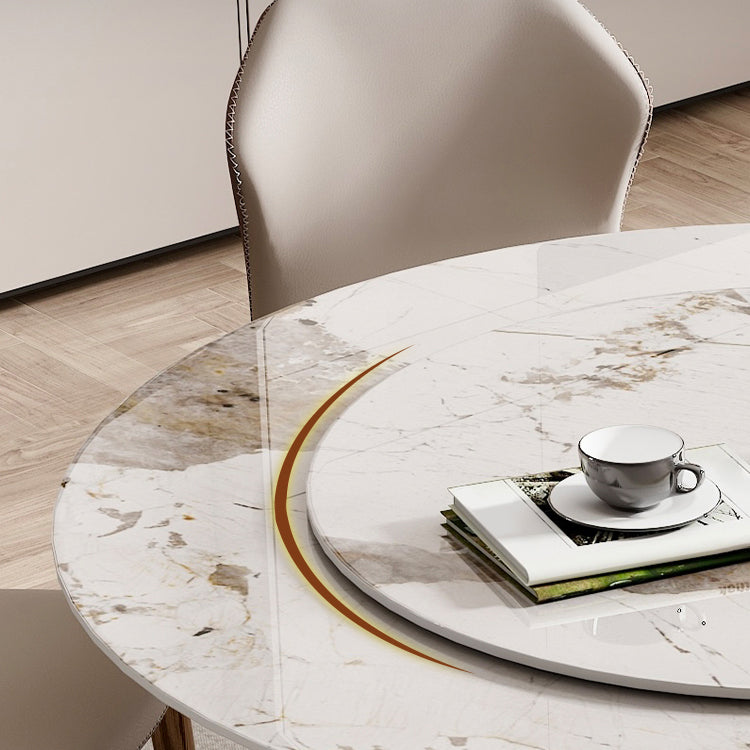 Modern Round Dinette Set 1/4/7/9 Pieces Sintered Stone Dining Table Set with Turntable