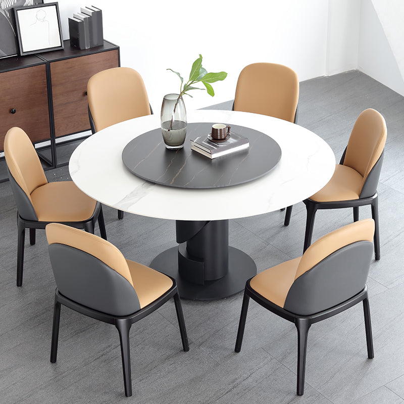 Modern Sintered Stone Dinette Set 1/3/4/5/7 Pieces Round Dining Table Set with Turntable