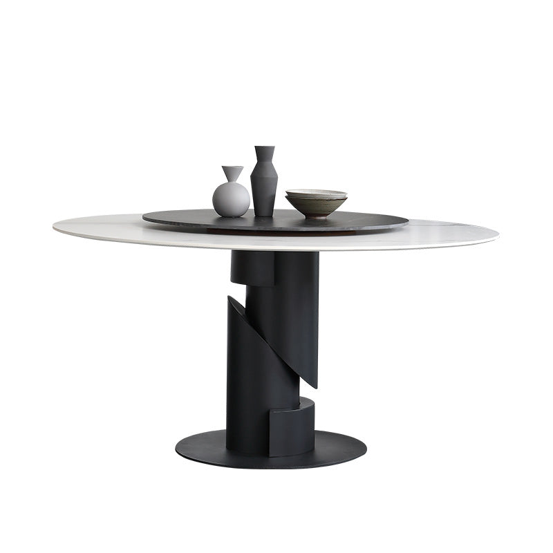 Modern Sintered Stone Dinette Set 1/3/4/5/7 Pieces Round Dining Table Set with Turntable