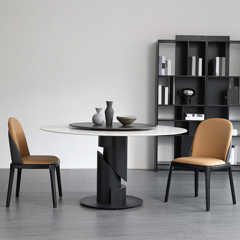 Modern Sintered Stone Dinette Set 1/3/4/5/7 Pieces Round Dining Table Set with Turntable