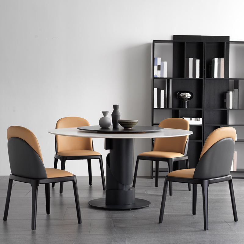 Modern Sintered Stone Dinette Set 1/3/4/5/7 Pieces Round Dining Table Set with Turntable