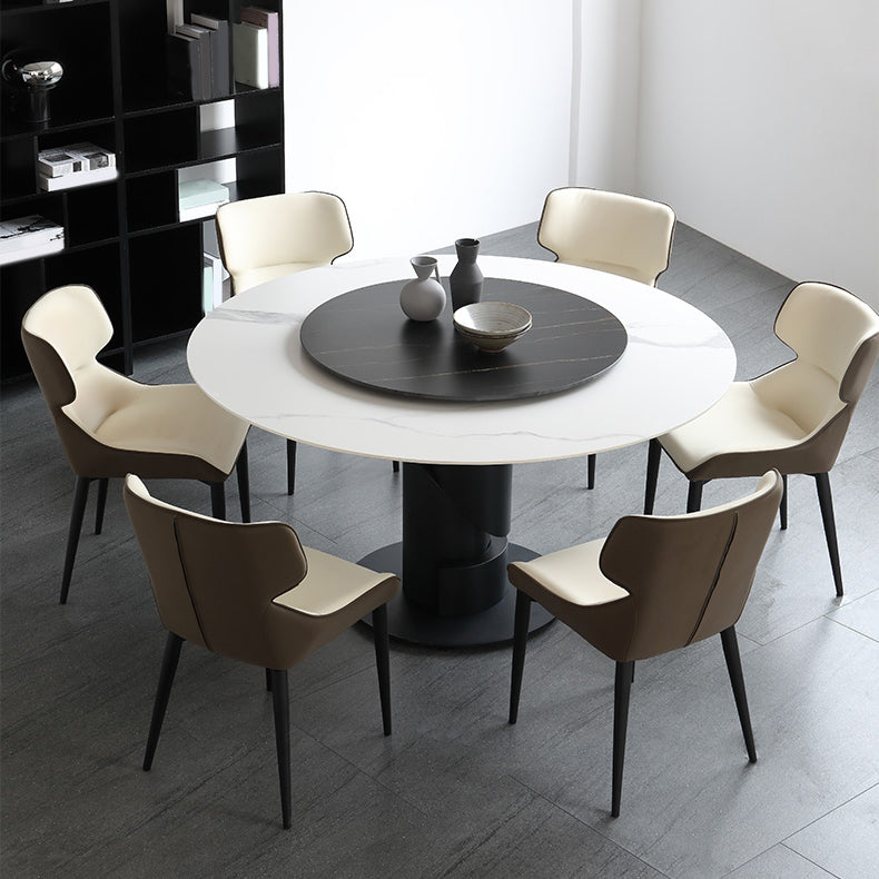 Modern Sintered Stone Dinette Set 1/3/4/5/7 Pieces Round Dining Table Set with Turntable