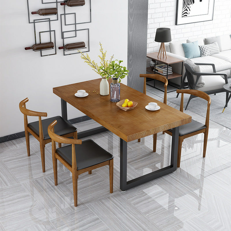 Metal Industrial Rectangle Furniture Pine Solid Wood Top Dining Table with Sled Base