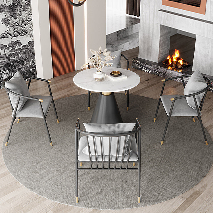 Metal Modern Round Indoor Table Sintered Stone Top Table with Black Pedestal Base