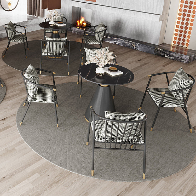 Metal Modern Round Indoor Table Sintered Stone Top Table with Black Pedestal Base