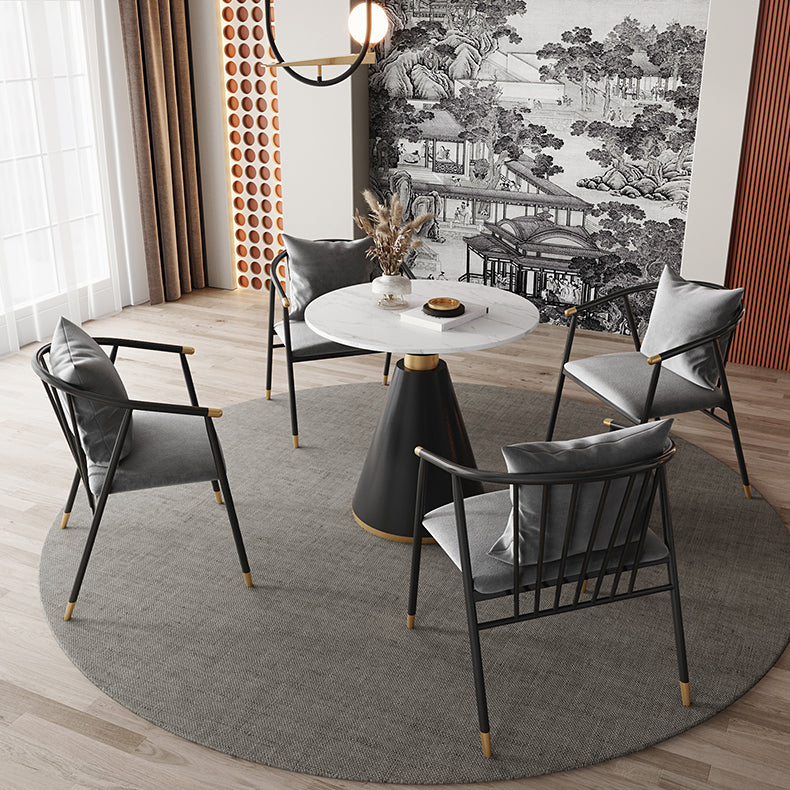 Metal Modern Round Indoor Table Sintered Stone Top Table with Black Pedestal Base