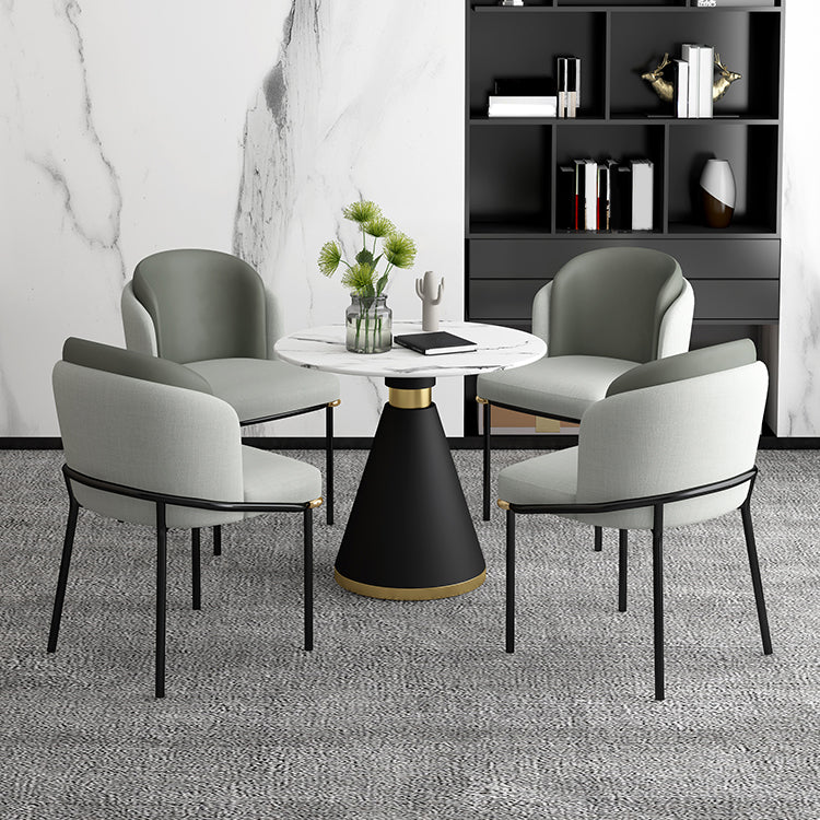 Metal Contemporary Round Dining Table Sintered Stone Top Table with Pedestal Base