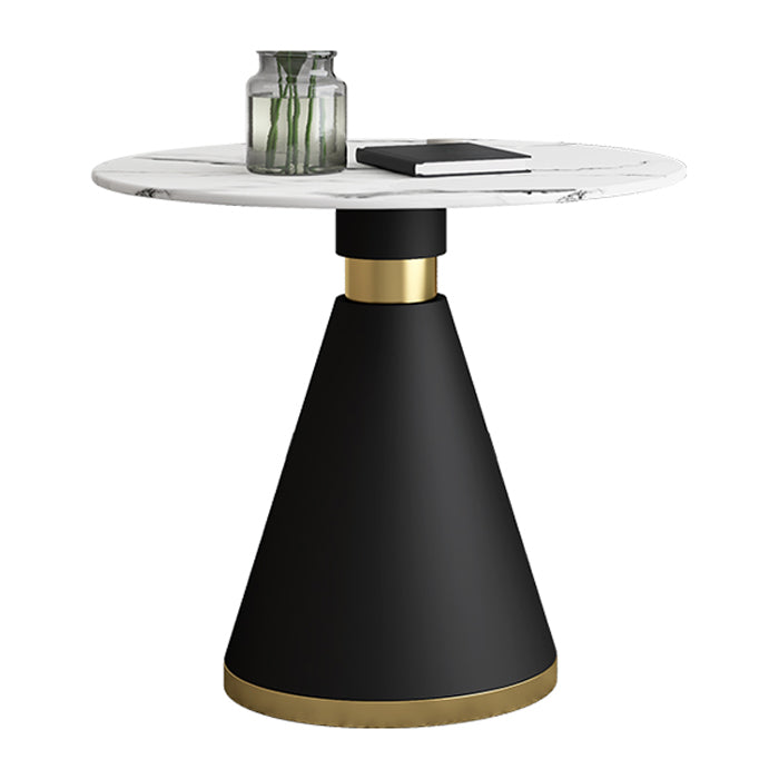 Metal Contemporary Round Dining Table Sintered Stone Top Table with Pedestal Base