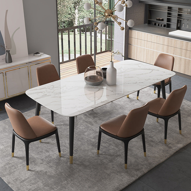 Modern Dining Table White Stone and Marble Dining Table Pedestal Table Sled Base