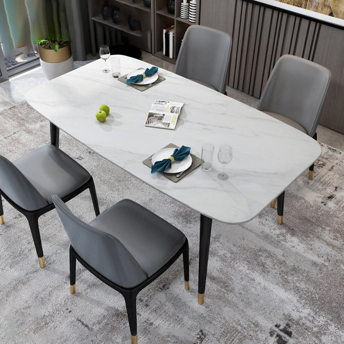 Modern Dining Table White Stone and Marble Dining Table Pedestal Table Sled Base