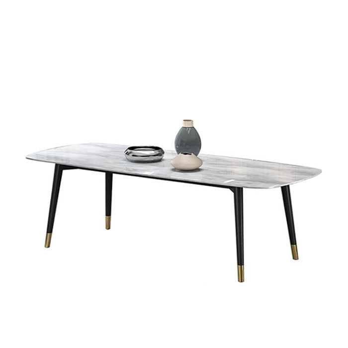 Modern Dining Table White Stone and Marble Dining Table Pedestal Table Sled Base