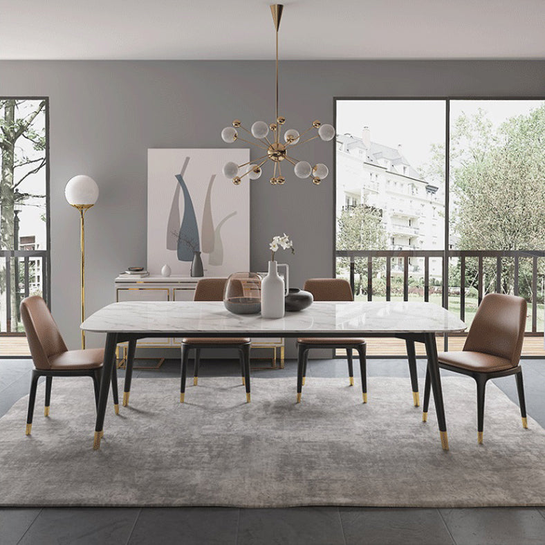 Modern Dining Table White Stone and Marble Dining Table Pedestal Table Sled Base