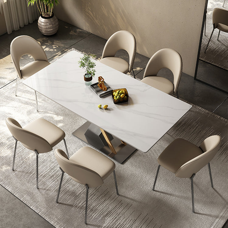 Modern Style Pedestal Dining Table Sintered Stone Rectangle Table