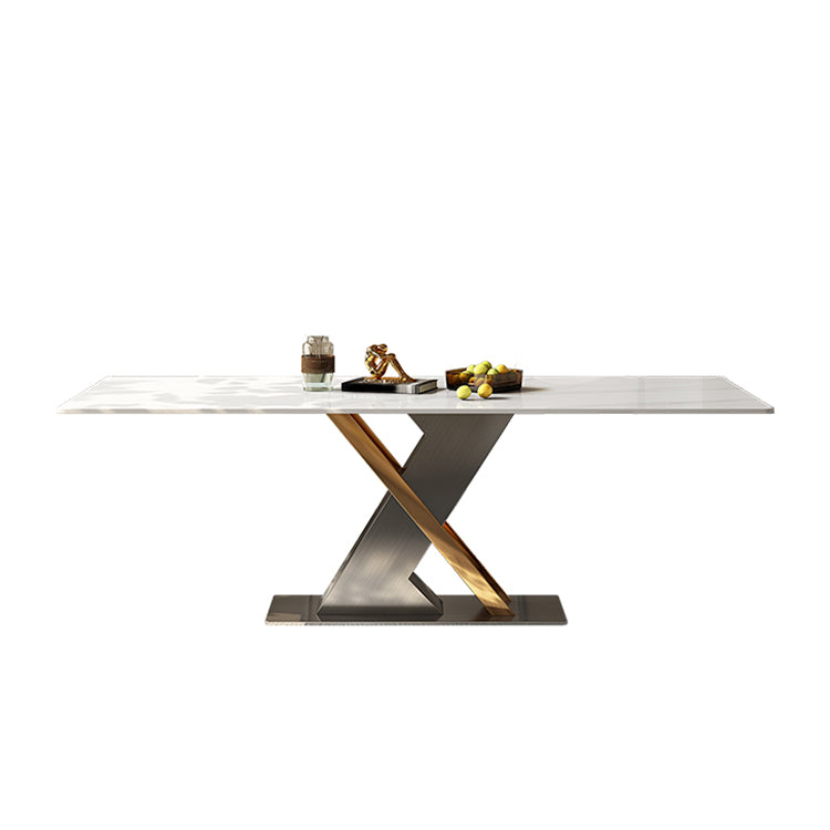 Modern Style Pedestal Dining Table Sintered Stone Rectangle Table