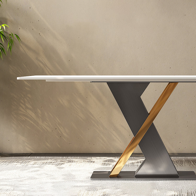 Modern Style Pedestal Dining Table Sintered Stone Rectangle Table