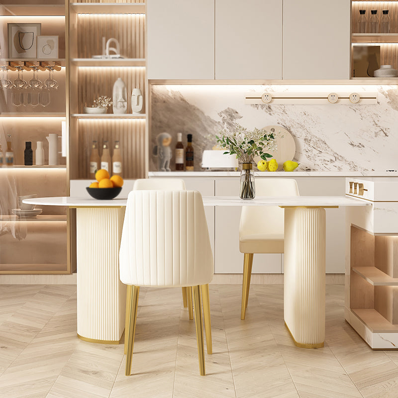 Modern Stone Dining Table Oval Iron Table with Double Pedestal Table