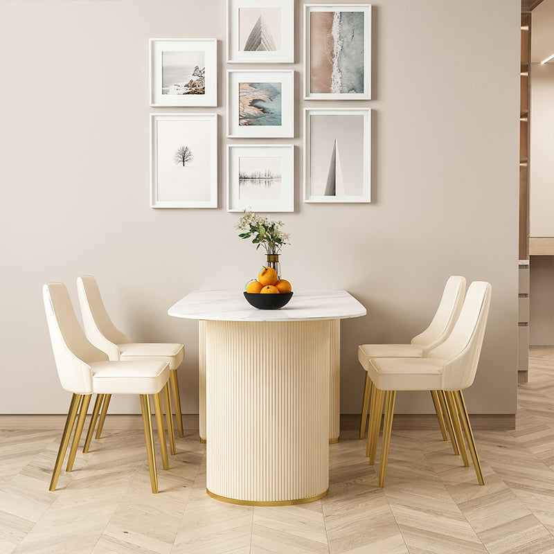 Modern Stone Dining Table Oval Iron Table with Double Pedestal Table