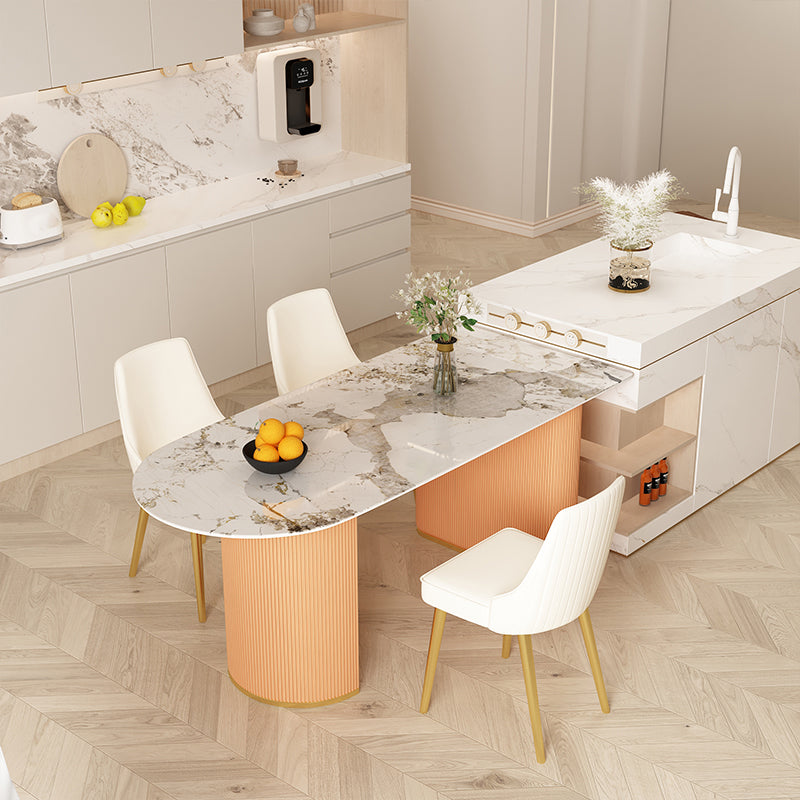 Modern Stone Dining Table Oval Iron Table with Double Pedestal Table