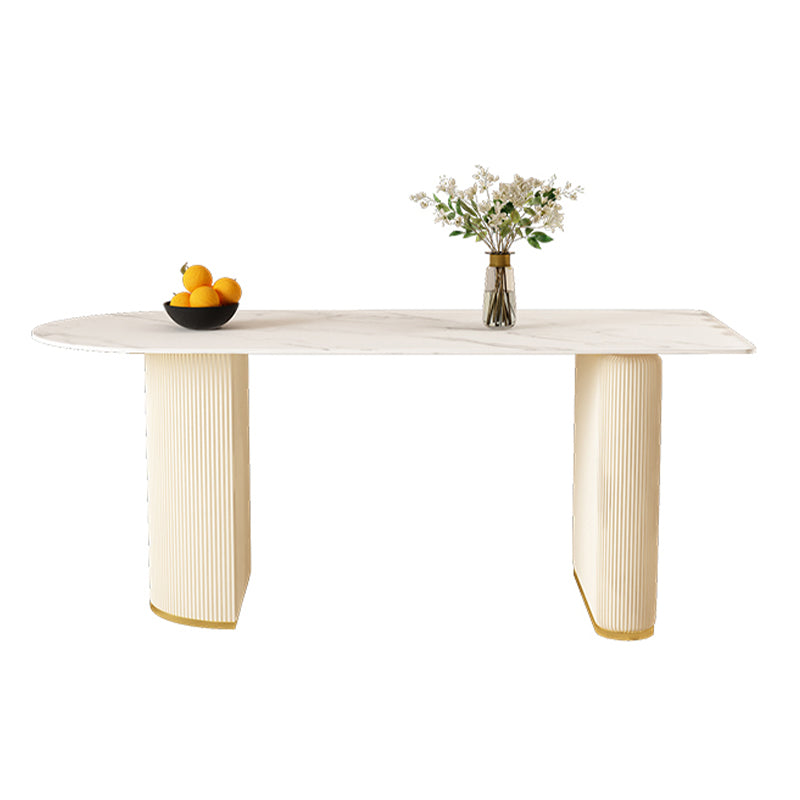 Modern Stone Dining Table Oval Iron Table with Double Pedestal Table
