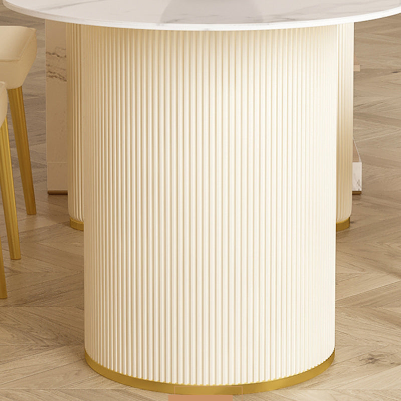 Modern Stone Dining Table Oval Iron Table with Double Pedestal Table