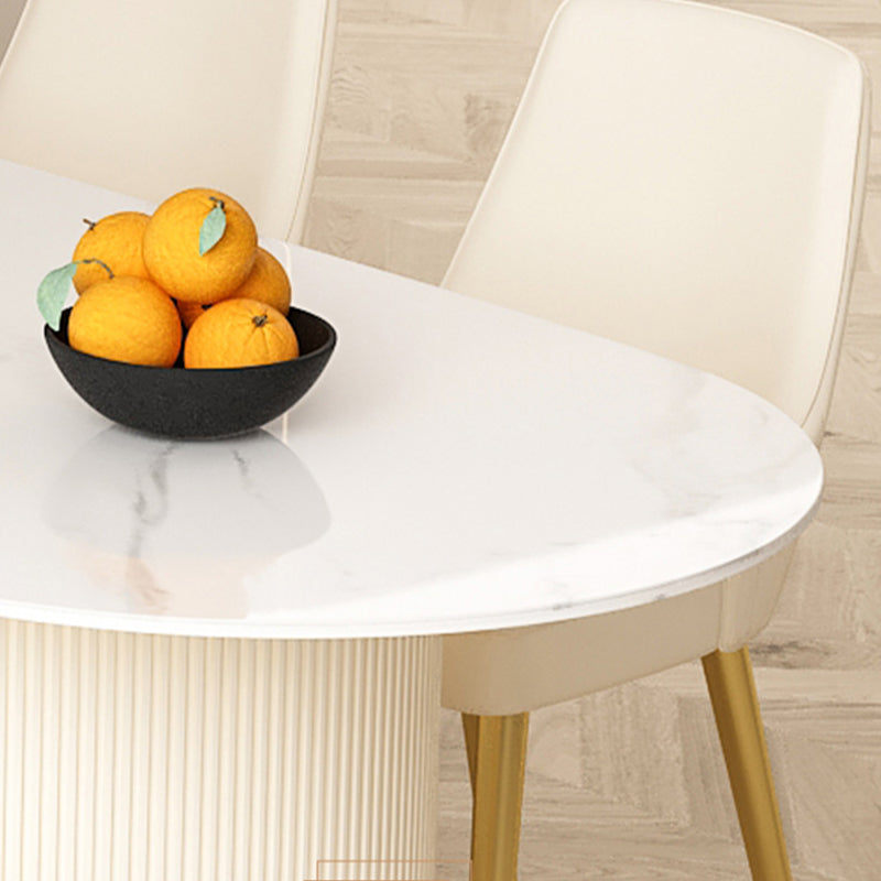 Modern Stone Dining Table Oval Iron Table with Double Pedestal Table