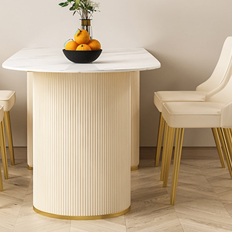 Modern Stone Dining Table Oval Iron Table with Double Pedestal Table