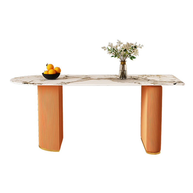 Modern Stone Dining Table Oval Iron Table with Double Pedestal Table