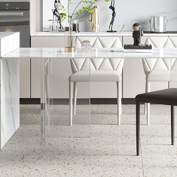 Modern Style Dining Table Sintered Stone Rectangle Table with Acrylic Base