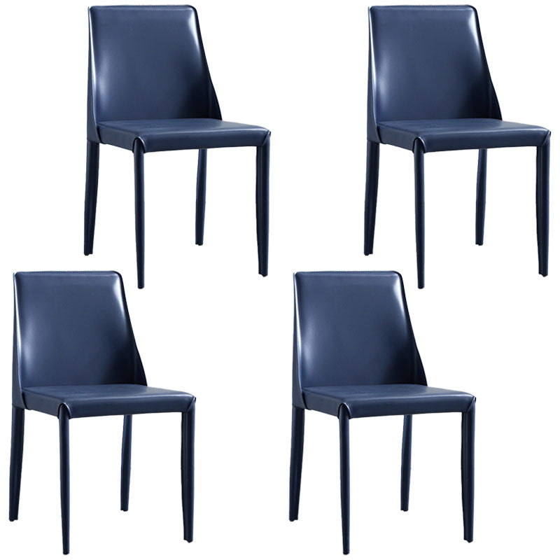 Metal Indoor Upholstered Side Chair Matte Finish Faux Leather Solid Back Dining Chair