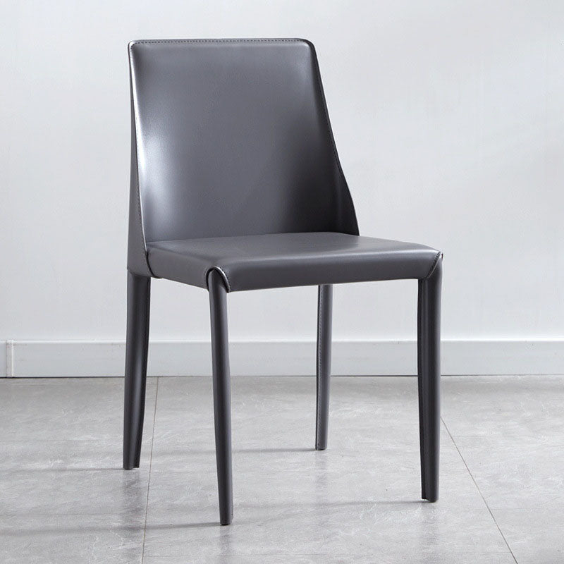 Metal Indoor Upholstered Side Chair Matte Finish Faux Leather Solid Back Dining Chair