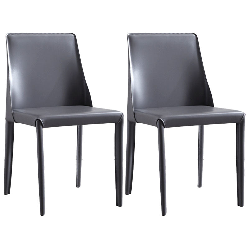 Metal Indoor Upholstered Side Chair Matte Finish Faux Leather Solid Back Dining Chair