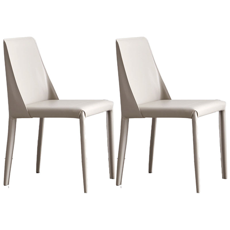 Metal Indoor Upholstered Side Chair Matte Finish Faux Leather Solid Back Dining Chair