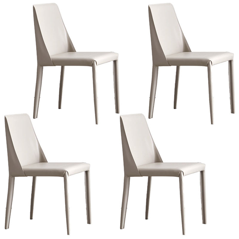 Metal Indoor Upholstered Side Chair Matte Finish Faux Leather Solid Back Dining Chair