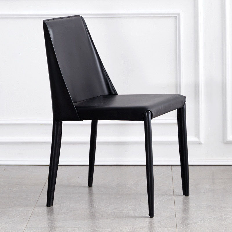 Metal Indoor Upholstered Side Chair Matte Finish Faux Leather Solid Back Dining Chair